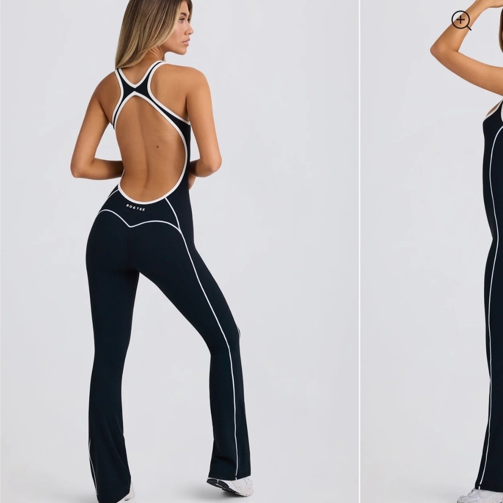 Oh Polly Black Sculpting Jumpsuit with White Piping - Picture 5 of 6